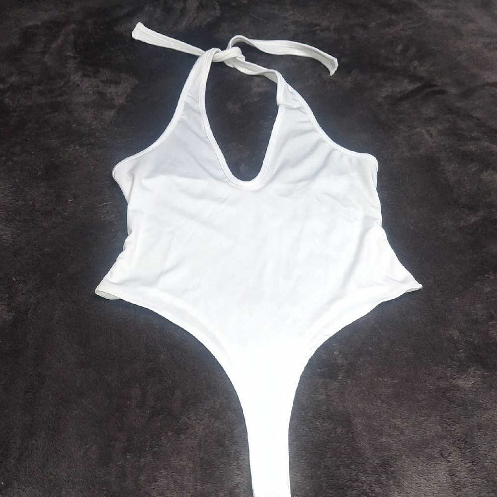 Ivory White Halter Bodysuit- W Sz M/6